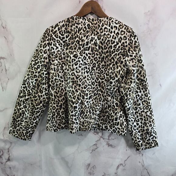 Chicos Jacket Womens Small 0 Brown Leopard Zip Quilted Bomber Puffer Cheetah - Picture 6 of 13